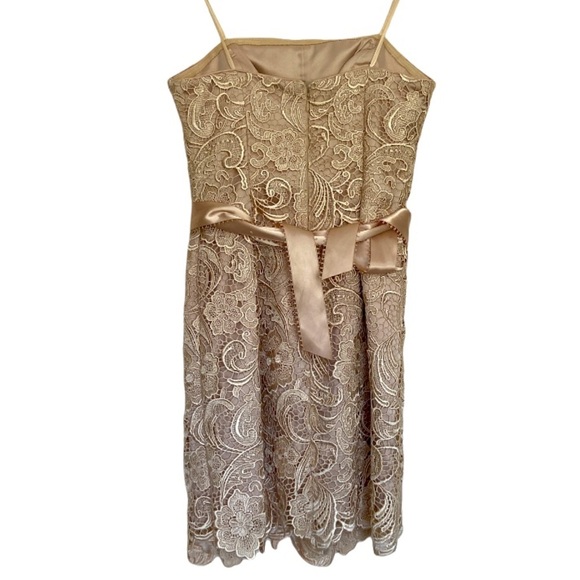 Adrianna Papell Gold Lace Overlay Knee Length Dress Women's Size 8 - Picture 3 of 5
